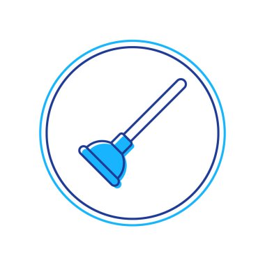 Beyaz arka planda izole edilmiş boru temizleme ikonu için ahşap kabzalı kauçuk pompası ile doldurulmuş. Tuvalet pompası. Vektör