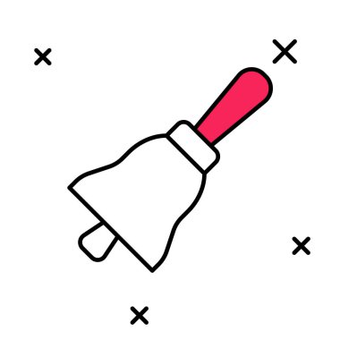 Doldurulmuş ana hat zil simgesi beyaz arkaplanda izole edildi. Alarm sembolü, servis zili, el zili işareti, uyarı sembolü. Vektör