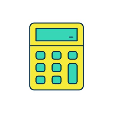 Doldurulmuş ana hat Hesaplayıcı simgesi beyaz arkaplanda izole edildi. Muhasebe sembolü. İş hesaplamaları matematik eğitimi ve finans. Vektör