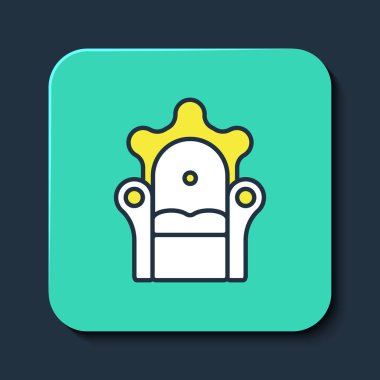 Mavi arka planda izole edilmiş Ortaçağ taht simgesi. Turkuaz kare düğme. Vektör