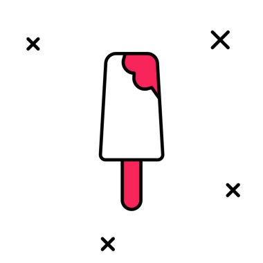 Doldurulmuş ana hatlı dondurma simgesi beyaz arkaplanda izole edilmiş. Güzel sembol. Vektör