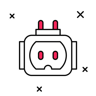 Beyaz arkaplanda izole edilmiş kırpma yolu simgesiyle doldurulmuş Tee plug elektriği. Vektör