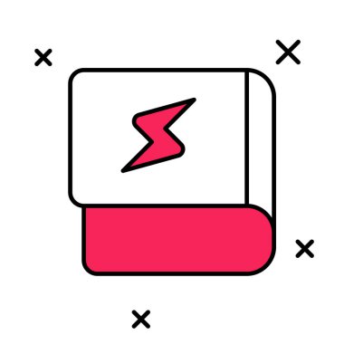 Beyaz arkaplanda izole edilmiş elektrik ikonu hakkındaki ana hatlarıyla dolu bir kitap. Vektör