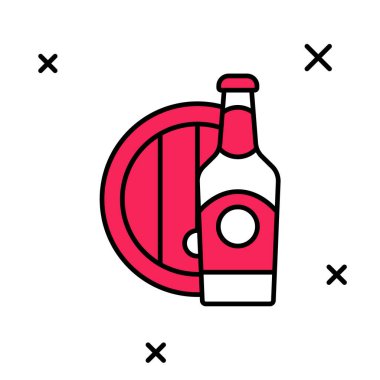 Taslak bira şişesi ve beyaz arka planda izole edilmiş ahşap fıçı ikonu. Vektör