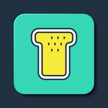 Mavi arka planda izole edilmiş kızarmış ekmek dilimli tost ekmeği. Öğle yemeği, akşam yemeği, kahvaltı atıştırmalığı. Turkuaz kare düğme. Vektör