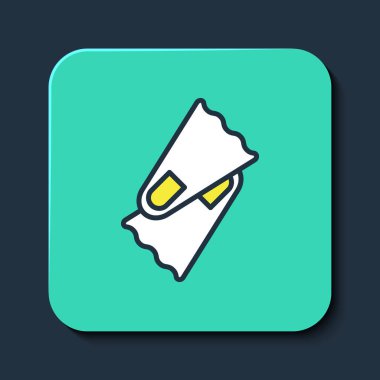 Mavi arka planda izole edilmiş yüzme ikonu için kaplamalı plastik yüzgeçler. Dalış ekipmanları. Olağanüstü bir spor. Su altı ekipmanları. Turkuaz kare düğme. Vektör