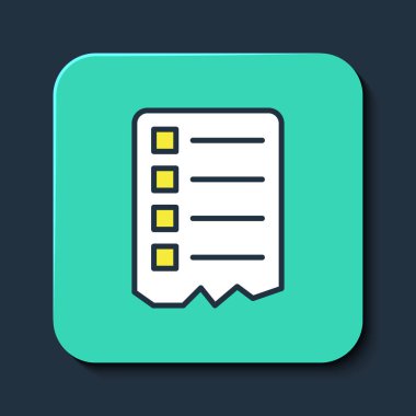 Doldurulmuş ana hatlar listesi simgesi mavi arkaplanda izole edildi. Turkuaz kare düğme. Vektör