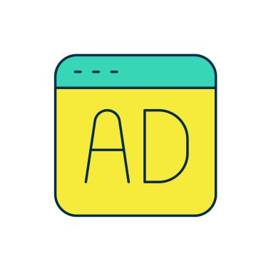 Doldurulmuş ana hat reklam simgesi beyaz arkaplanda izole edildi. Pazarlama ve tanıtım süreci kavramı. İlgili reklamlar. Sosyal medya reklamcılığı. Vektör