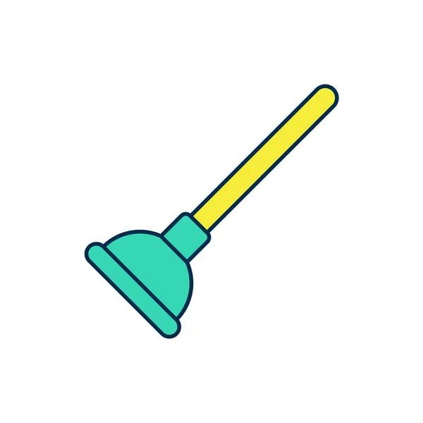 Filled Outline Rubber Plunger Wooden Handle Pipe Cleaning Icon Isolated — Stock Vector