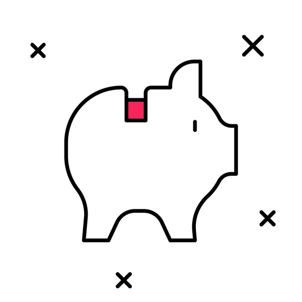 Gevulde Omtrek Piggy Bank Icoon Geïsoleerd Witte Achtergrond Ikoon Sparen — Stockvector