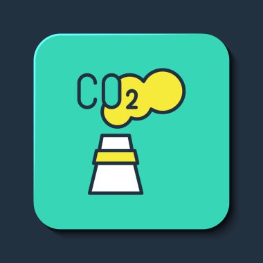 Mavi arka planda izole edilmiş bulut simgesinde CO2 emisyonları. Karbondioksit formülü, duman kirliliği konsepti, çevre konsepti. Turkuaz kare düğme. Vektör