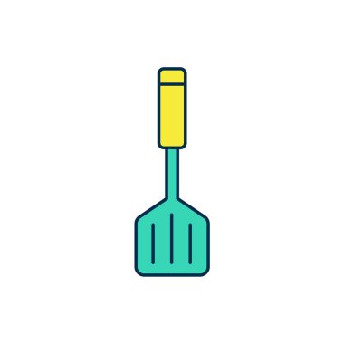 Doldurulmuş ana hatlı Spatula simgesi beyaz arkaplanda izole edildi. Mutfak spatula ikonu. Barbekü spatula işareti. Barbekü ve ızgara aleti. Vektör