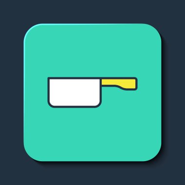 Doldurulmuş kızartma tavası simgesi mavi arkaplanda izole edildi. Kızartma veya kızartma gıda sembolü. Turkuaz kare düğme. Vektör