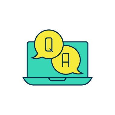 Beyaz arkaplanda izole edilmiş Soru ve Yanıt simgesiyle konuşma baloncukları dolduruldu. Q ve A sembolü. SSS işareti. Konuşma balonu ve çizelgesi. Vektör