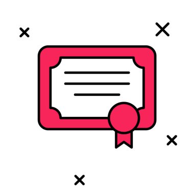 Doldurulmuş Sertifika şablon simgesi beyaz arkaplanda izole edildi. Başarı, ödül, diploma, burs, diploma kavramları. Vektör