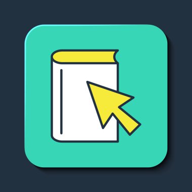 Doldurulmuş Çevrimiçi Kitap simgesi mavi arkaplanda izole edildi. İnternet eğitimi konsepti, e-öğrenme kaynakları, uzak online kurslar. Turkuaz kare düğme. Vektör