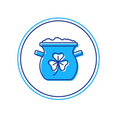 Beyaz arkaplanda izole edilmiş altın sikke simgesi ana hatlarıyla doldurulmuş. Aziz Patrick gününüz kutlu olsun. Ulusal İrlanda bayramı. Vektör