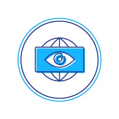 Ana hatları doldurulmuş elektronik göz ikonu beyaz arka planda izole edilmiş. Küresel izleme teknolojisi, bilgisayar sistemleri ve ağ güvenliği. Vektör