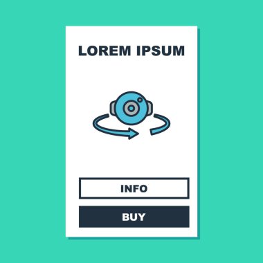 Doldurulmuş 360 derecelik görünüm simgesi turkuaz arka planda izole edildi. Sanal gerçeklik. 360 derecelik açıyla. Panorama fotoğrafı. Vektör