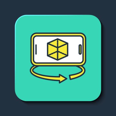 Doldurulmuş 3d model simgesi mavi arkaplanda izole edildi. Artırılmış gerçeklik mi yoksa sanal gerçeklik mi? Turkuaz kare düğme. Vektör