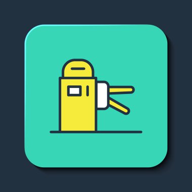 Doldurulmuş turnike simgesi mavi arkaplanda izole edildi. Turkuaz kare düğme. Vektör