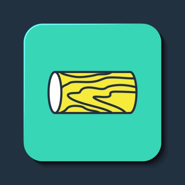 Doldurulmuş ahşap günlük simgesi mavi arkaplanda izole edildi. Yakacak odun yığını. Turkuaz kare düğme. Vektör