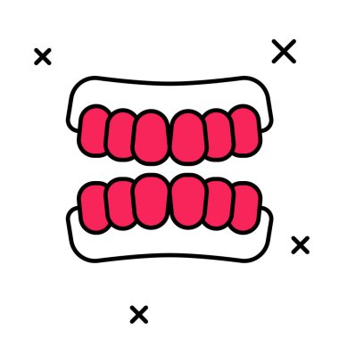 Doldurulmuş protez model simgesi beyaz arkaplanda izole edildi. Üst çenenin dişleri. Diş konsepti. Vektör