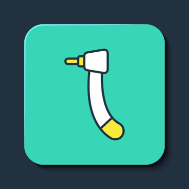 Doldurulmuş diş matkabı simgesi mavi arkaplanda izole edildi. Delme ve öğütme aletleri için el işi. Turkuaz kare düğme. Vektör