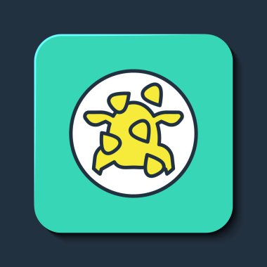 Kung Pao tavuk simgesi mavi arka planda izole edildi. Çin mutfağı ikonu. Asya yemekleri. Turkuaz kare düğme. Vektör