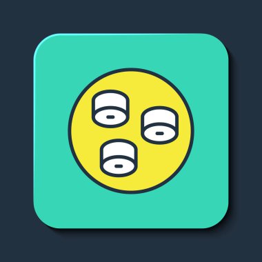 Doldurulmuş suşi simgesi mavi arkaplanda izole edildi. Geleneksel Japon yemekleri. Turkuaz kare düğme. Vektör