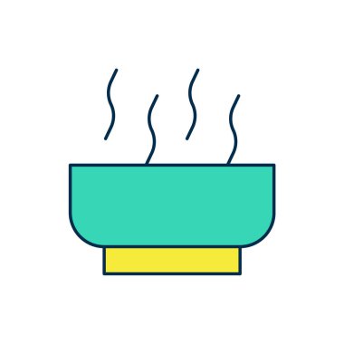 Beyaz arka planda izole edilmiş erişte ikonu ile ana hatlı Ramen çorba kasesi. Bir kase geleneksel Asya erişte çorbası. Vektör