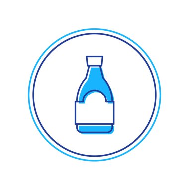 Beyaz arka planda izole edilmiş ana hatlı Soya sosu şişesi ikonu. Vektör