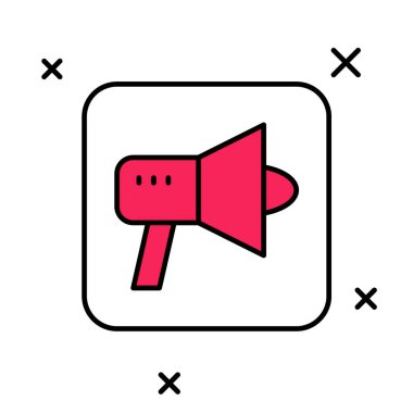 Doldurulmuş ana hatlı Megafon simgesi beyaz arkaplanda izole edildi. Sözcü işareti. Vektör