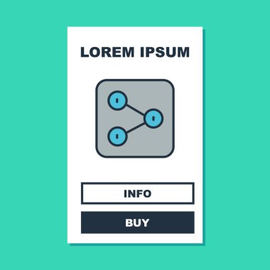 Doldurulmuş paylaşım simgesi turkuaz arkaplanda izole edildi. Paylaş, paylaş, iletişim piktogramı, sosyal medya, bağlantı, ağ. Vektör