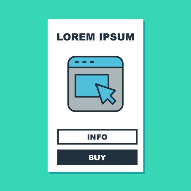 Doldurulmuş ana hat reklam simgesi turkuaz arka planda izole edildi. Pazarlama ve tanıtım süreci kavramı. İlgili reklamlar. Sosyal medya reklamcılığı. Vektör