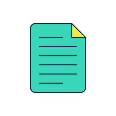 Doldurulmuş ana hatlı dosya belgesi simgesi beyaz arkaplanda izole edildi. Kontrol listesi simgesi. İş konsepti. Vektör