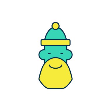 Beyaz arka planda izole edilmiş çizgili Noel Baba şapkası ve sakal ikonu. Mutlu Noeller ve mutlu yıllar. Vektör