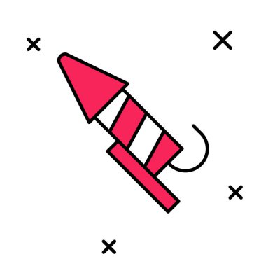 Beyaz arkaplanda izole edilmiş ana hatlı Firework roket ikonu. Eğlence partisi anlayışı. Patlayıcı havai fişek sembolü. Vektör