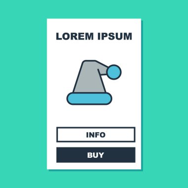 Noel Baba şapkası ikonu doldurulmuş turkuaz arka planda izole edilmiş. Mutlu Noeller ve mutlu yıllar. Vektör