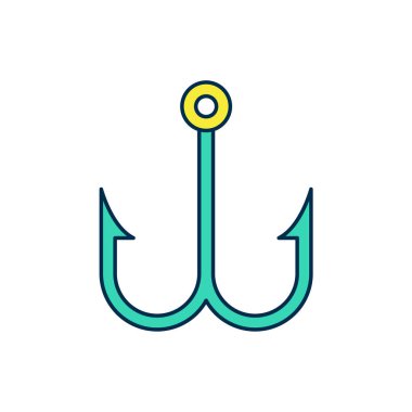 Doldurulmuş ana hatlı olta kancası simgesi beyaz arkaplanda izole edildi. Balık oltası. Vektör