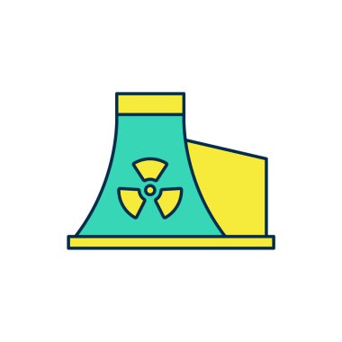 Doldurulmuş Nükleer Santral simgesi beyaz arka planda izole edildi. Enerji endüstrisi konsepti. Vektör