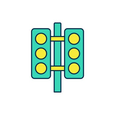 Doldurulmuş ana hatlı Yarış Trafik Işığı simgesi beyaz arkaplanda izole edildi. Vektör