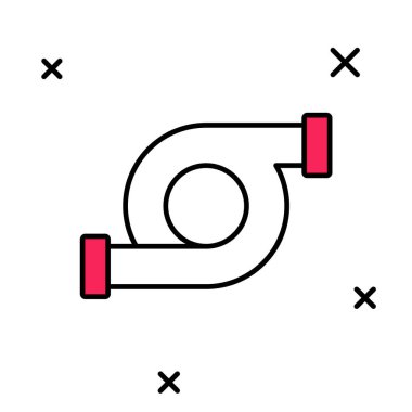 Doldurulmuş otomotiv turbo şarj simgesi beyaz arkaplanda izole edildi. Araç performans turboyu. Turbo kompresör indüksiyonu. Vektör