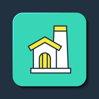 Ana hatları doldurulmuş Smithy atölye çalışması mavi arka planda izole edilmiş iç simge. Turkuaz kare düğme. Vektör