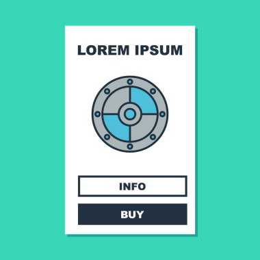 Doldurulmuş yuvarlak kalkan simgesi turkuaz arka planda izole edildi. Güvenlik, güvenlik, koruma, mahremiyet, koruma kavramı. Vektör