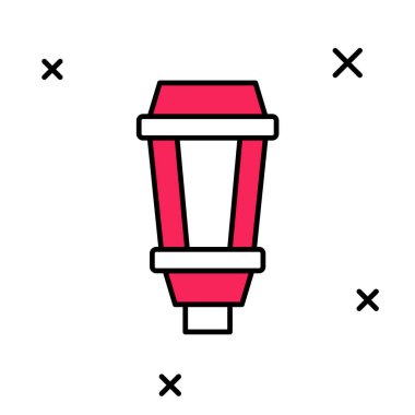 Doldurulmuş bahçe lambası ikonu beyaz arkaplanda izole edilmiş. Güneş enerjili lamba. Fener. Sokak lambası. Vektör