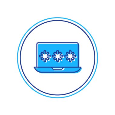 Beyaz arkaplanda izole edilmiş parola bildirim simgesi ile doldurulmuş dizüstü bilgisayar. Güvenlik, kişisel erişim, kullanıcı yetkisi, giriş formu. Vektör