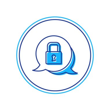 Doldurulmuş ana hat Kilit simgesi beyaz arkaplanda izole edildi. Asma kilit işareti. Güvenlik, güvenlik, koruma, gizlilik kavramı. Vektör