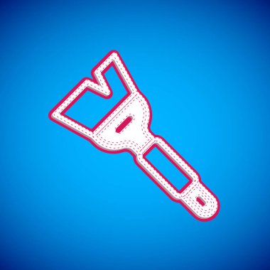 Mavi arka planda beyaz arıcılık fırçası simgesi izole edildi. Arı yetiştiricisinin aleti. Vektör