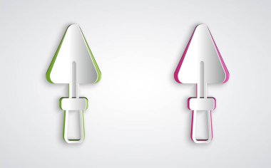 Kağıt kesiği Trowel simgesi gri arkaplanda izole edildi. Kağıt sanatı tarzı. Vektör